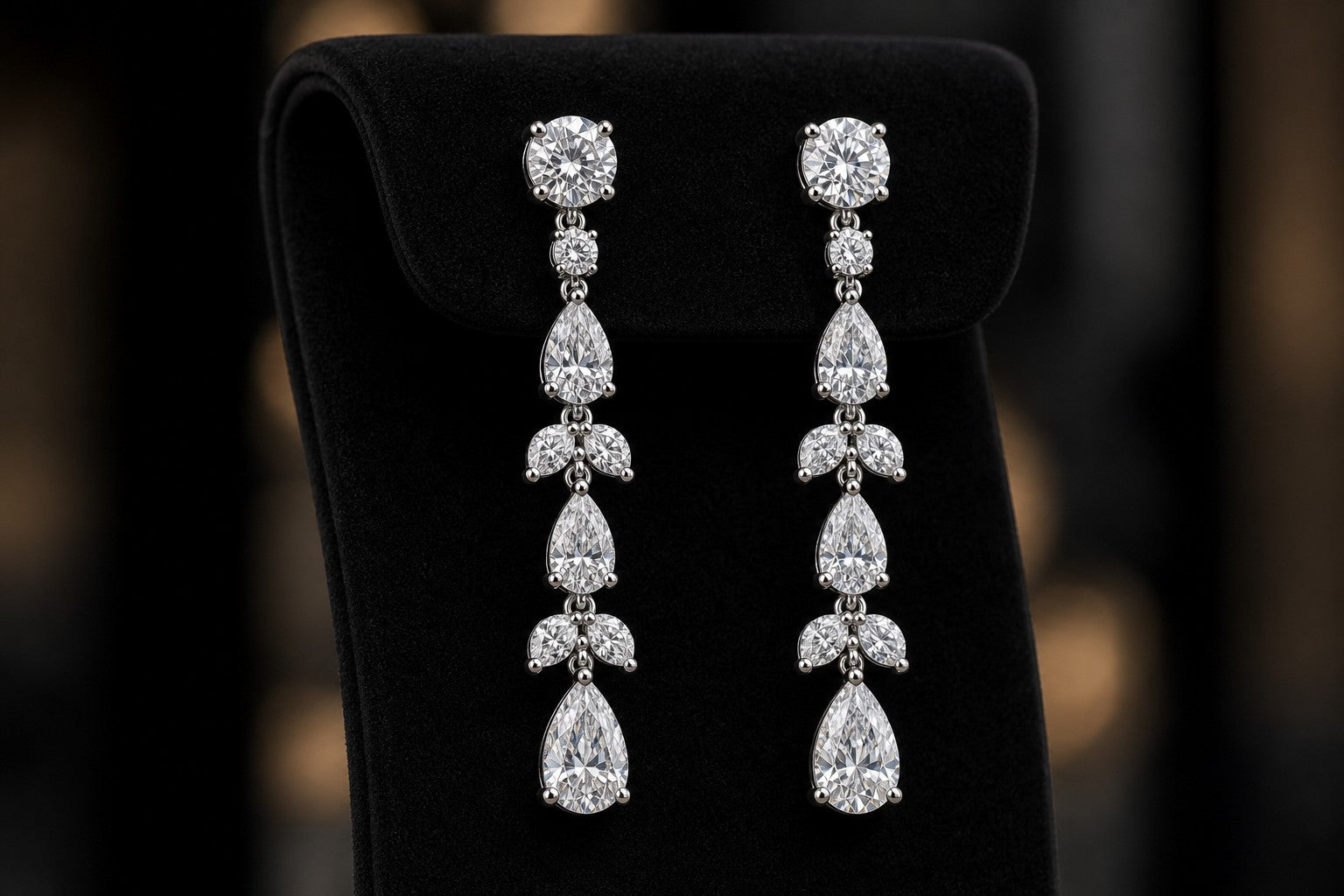 Fancy drop diamond earrings 3D rendering