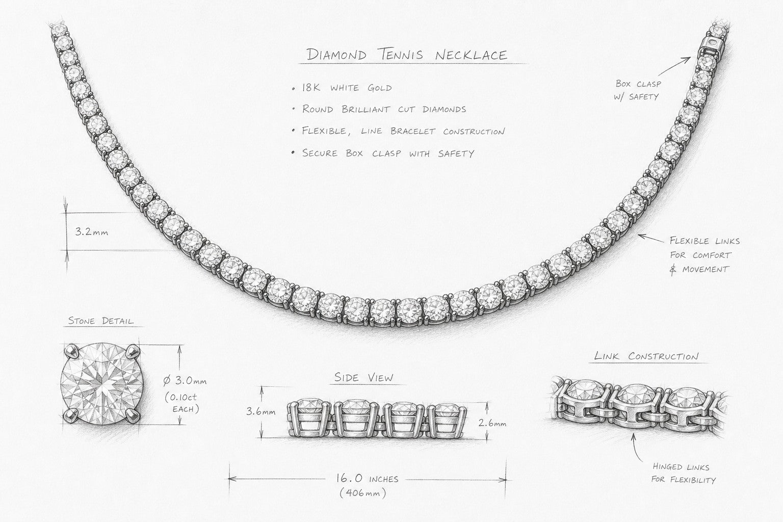 Diamond tennis necklace design sketch